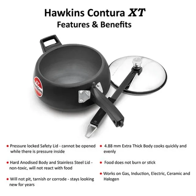 Hawkins Contura Hard Anodised Black Inner Lid Pressure Cooker - Xtra Thick & Induction Base, CXT35, 3.5 l-4.webp